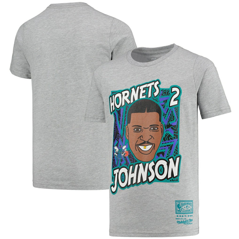 Larry Johnson Charlotte Hornets Youth Hardwood Classics King of the Court Player T-Shirt - Gray for sale