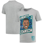 Larry Johnson Charlotte Hornets Youth Hardwood Classics King of the Court Player T-Shirt - Gray for sale