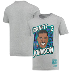 Larry Johnson Charlotte Hornets Youth Hardwood Classics King of the Court Player T-Shirt - Gray for sale
