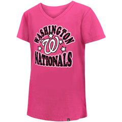 Washington Nationals Girl's Youth Jersey Stars V-Neck T-Shirt Pink