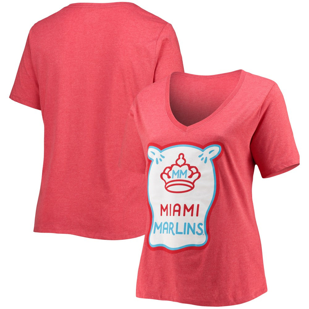Miami Marlins Women's City Connect Plus Size V-Neck T-Shirt Heather Red