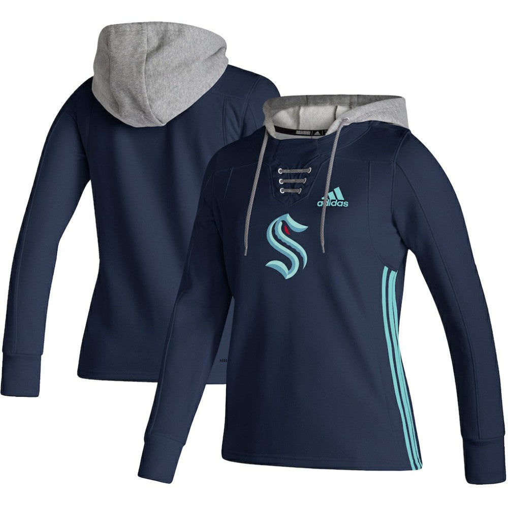 Seattle Kraken adidas Women's Skate Lace AEROREADY Pullover Hoodie - Deep Sea Blue Hoodies