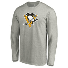 Pittsburgh Penguins Primary Logo Long Sleeve T-Shirt - Heather Gray T-shirts