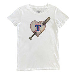 Texas Rangers Tiny Turnip Women's Heart Bat T-Shirt White