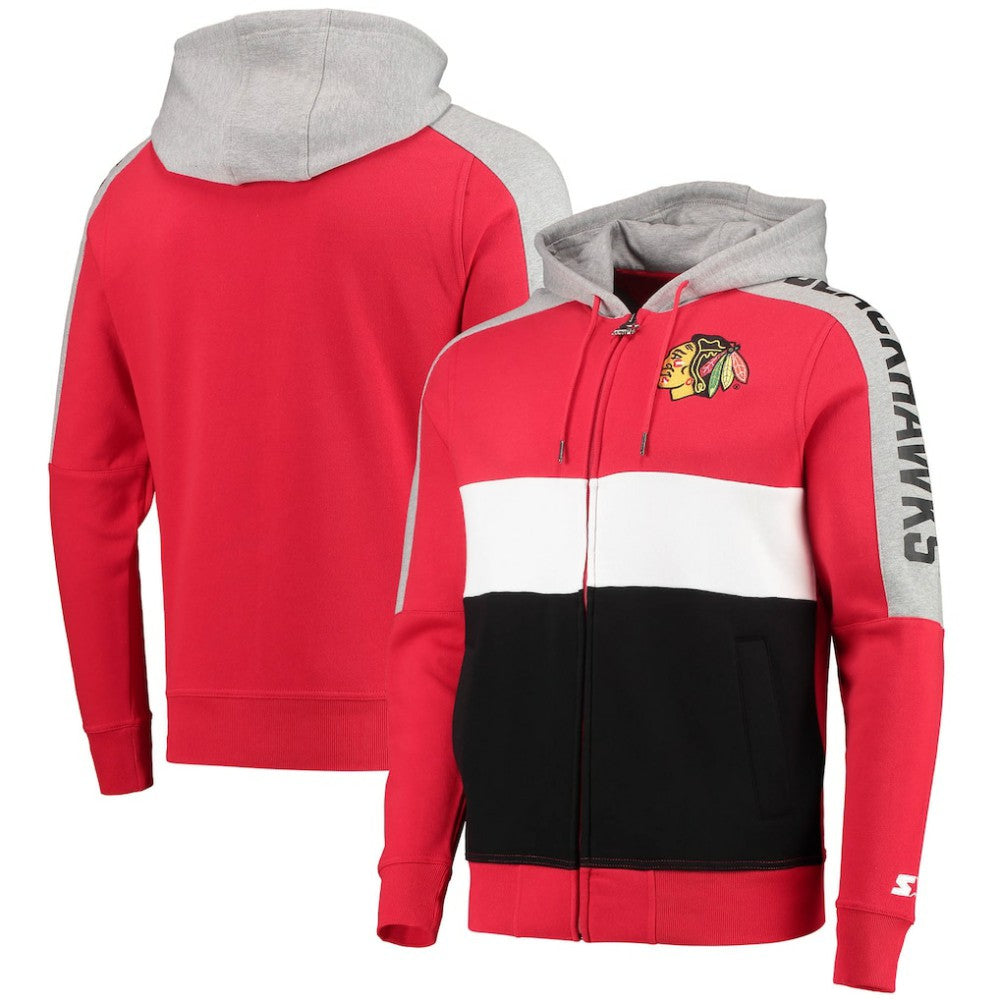 Chicago Blackhawks Starter Playoffs Color Block Full-Zip Hoodie - Red/Black Hoodies
