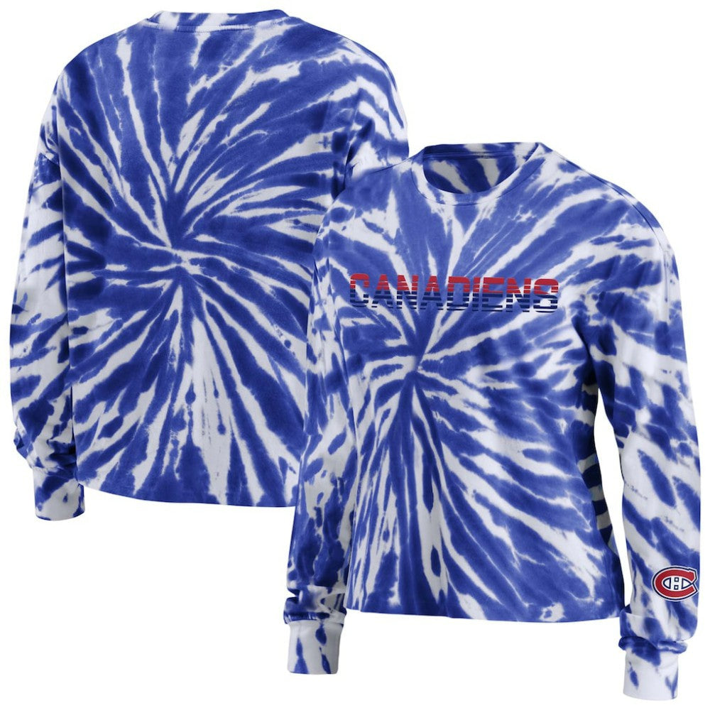 Montreal Canadiens WEAR by Erin Andrews Women's Tie-Dye Long Sleeve T-Shirt - Navy T-shirts