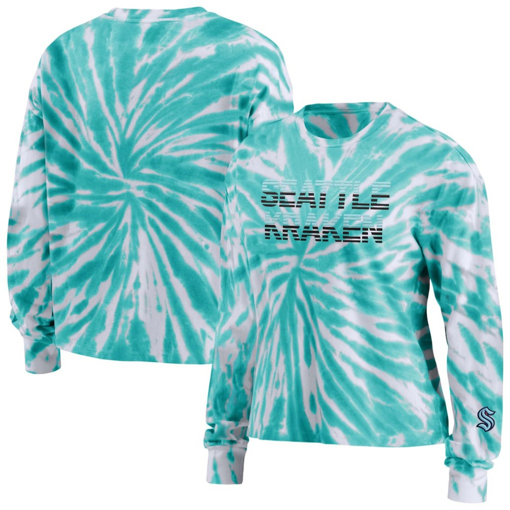 Seattle Kraken WEAR by Erin Andrews Women's Tie-Dye Long Sleeve T-Shirt - Light Blue T-shirts