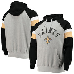 New Orleans Saints Starter Home Run Raglan Pullover Hoodie - Heathered Gray/Black for sale