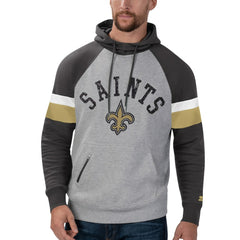 New Orleans Saints Starter Home Run Raglan Pullover Hoodie - Heathered Gray/Black for sale