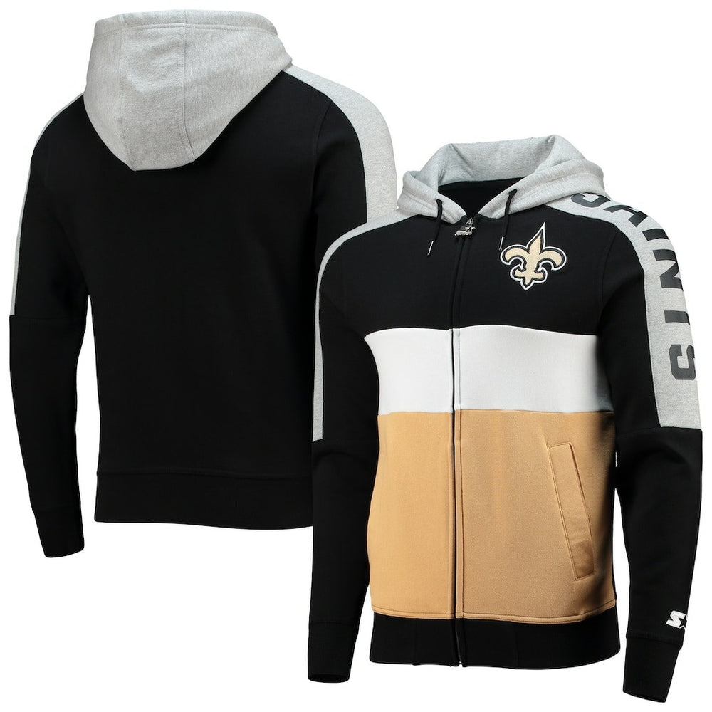 New Orleans Saints Starter Playoffs Color Block Full-Zip Hoodie - Black/Gold on sale