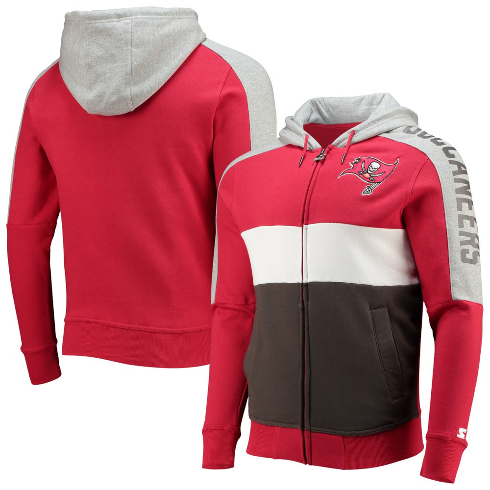 Tampa Bay Buccaneers Starter Playoffs Color Block Full-Zip Hoodie - Red/Pewter on sale