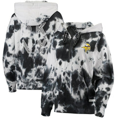 Minnesota Vikings DKNY Sport Women's Dakota Oversized Tie-Dye Half-Zip Hoodie - White/Black for sale
