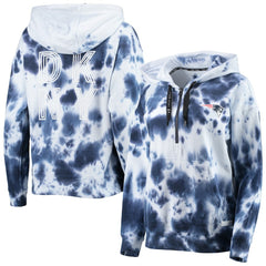 New England Patriots DKNY Sport Women's Dakota Oversized Tie-Dye Half-Zip Hoodie - White/Navy on sale