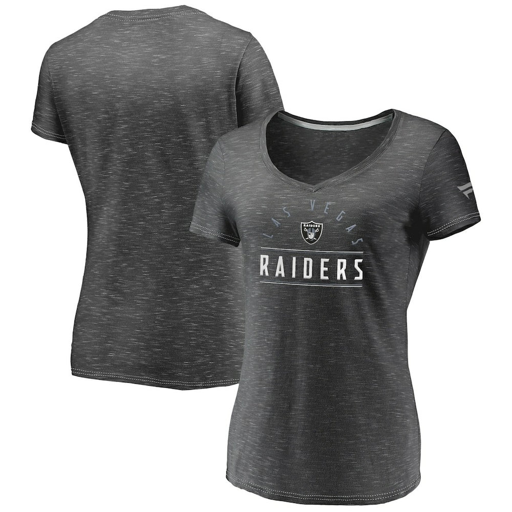 Las Vegas Raiders Women's League Leader Space Dye V-Neck T-Shirt - Charcoal outlet