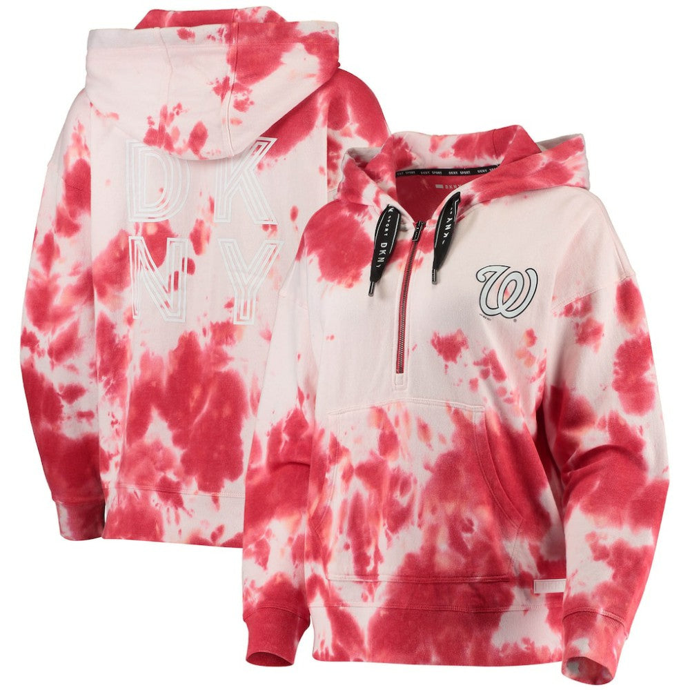 Washington Nationals DKNY Sport Women's Dakota Tie-Dye Half-Zip Hoodie White/Red