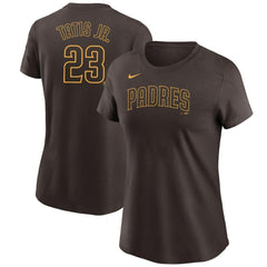 Fernando Tatis Jr. San Diego Padres Women's Name & Number T-Shirt Brown