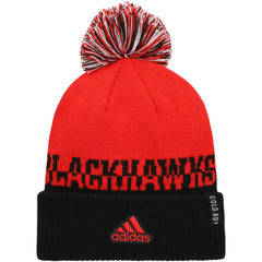 Chicago Blackhawks adidas COLD.RDY Cuffed Knit Hat with Pom - Red/Black Hats