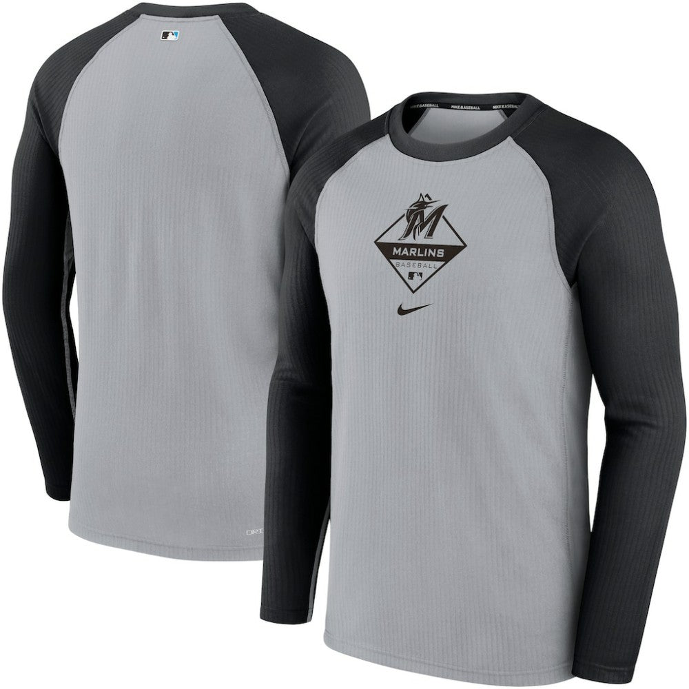 Miami Marlins Game Authentic Collection Performance Raglan Long Sleeve T-Shirt Gray/Black
