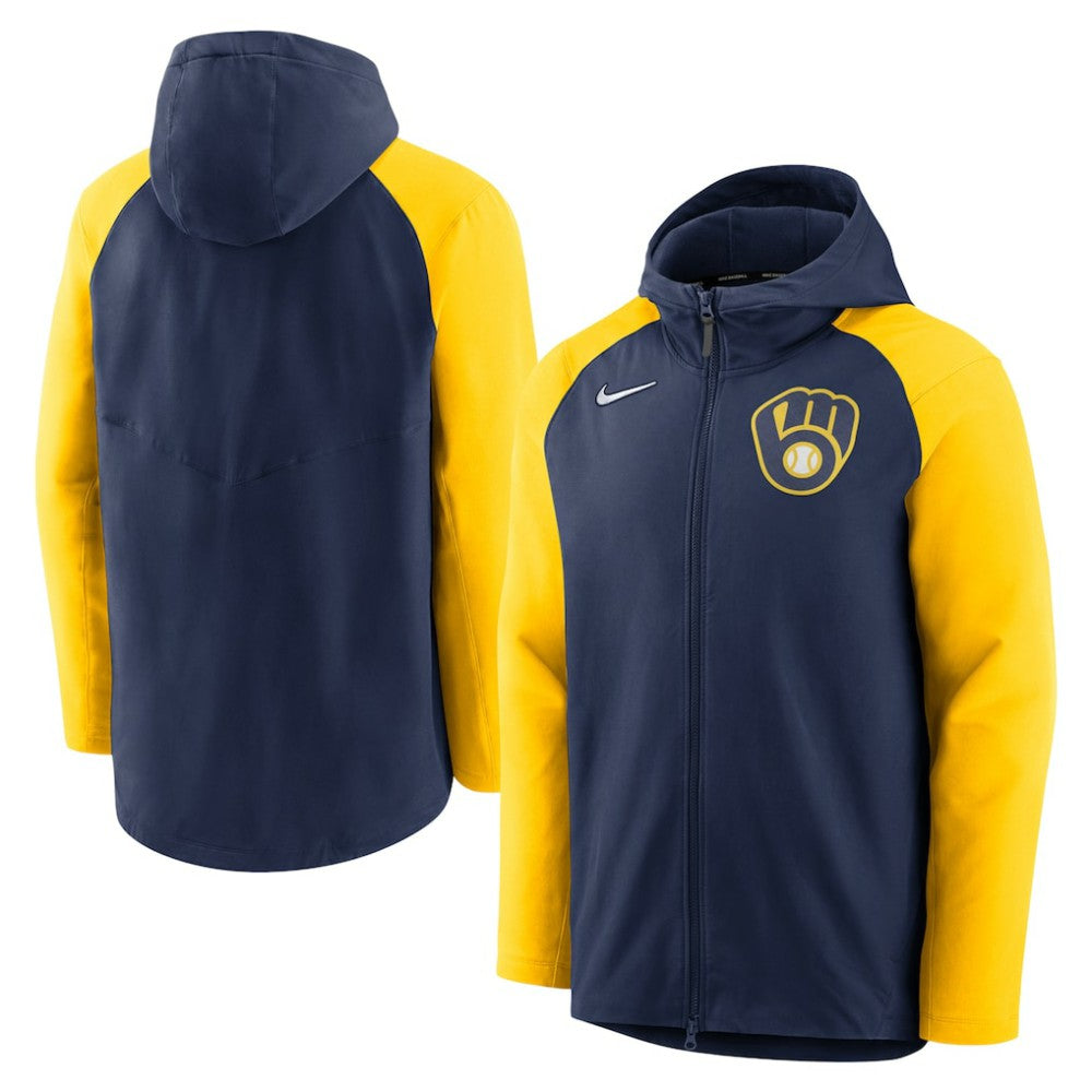Milwaukee Brewers Authentic Collection Performance Raglan Full-Zip Hoodie Navy/Gold