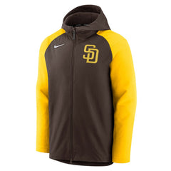 San Diego Padres Authentic Collection Performance Raglan Full-Zip Hoodie Brown/Gold