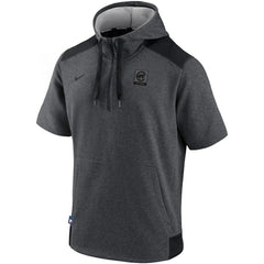 Chicago Cubs Authentic Collection Dry Flux Performance Quarter-Zip Short Sleeve Hoodie Heathered Charcoal/Black