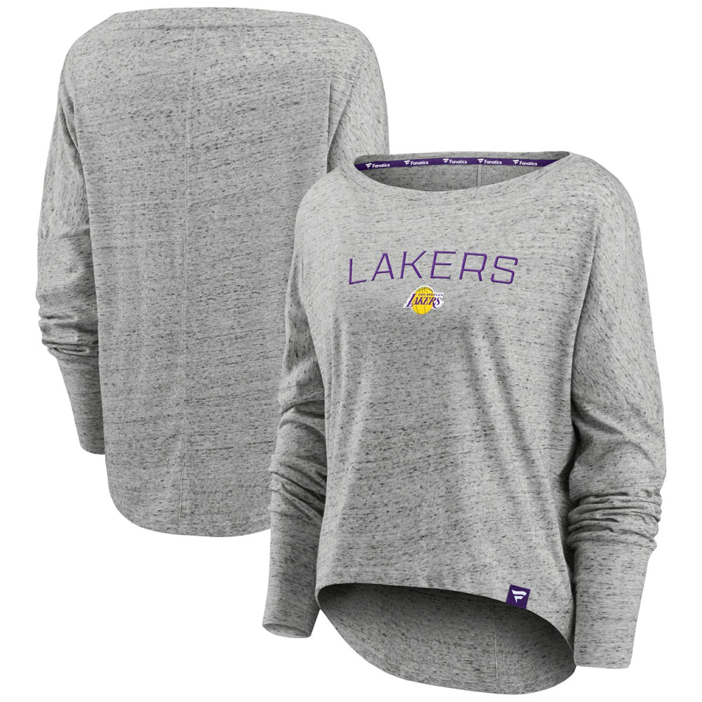 Los Angeles Lakers Women's Nostalgia Off-The-Shoulder Long Sleeve T-Shirt - Heathered Gray sale