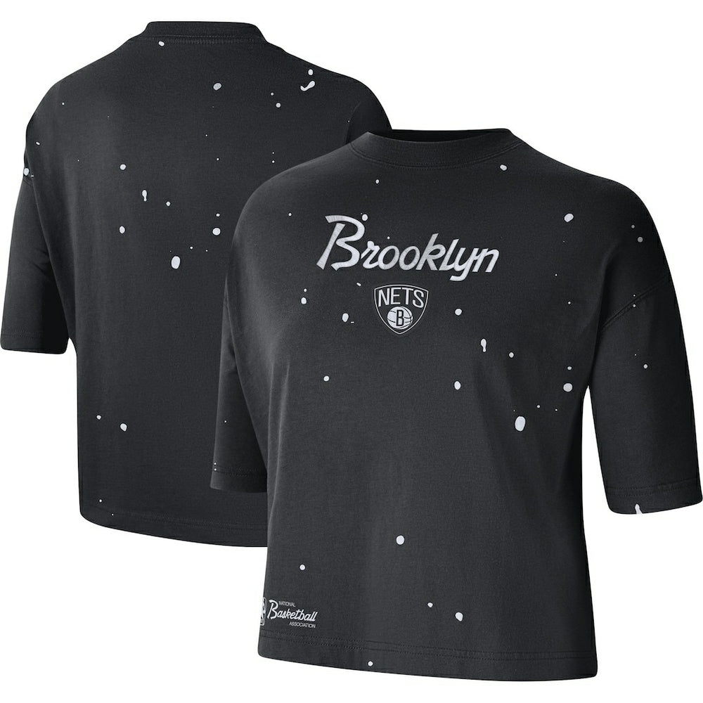 Brooklyn Nets Women's Courtside Splatter Cropped T-Shirt - Black on sale