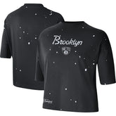 Brooklyn Nets Women's Courtside Splatter Cropped T-Shirt - Black on sale