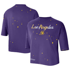 Los Angeles Lakers Women's Courtside Splatter Cropped T-Shirt - Purple cheap