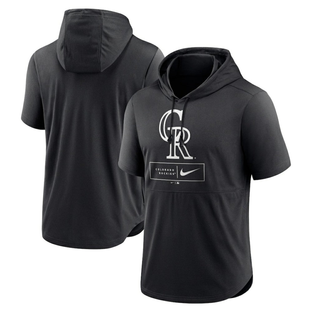 Colorado Rockies Lockup Performance Short Sleeve Lightweight Hooded Top Black