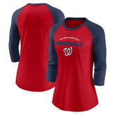 Washington Nationals Women's Modern Baseball Arch Tri-Blend Raglan 3/4-Sleeve T-Shirt Red/Navy