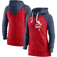 St. Louis Cardinals Women's Split Wordmark Gym Vintage Raglan Lightweight Full-Zip Hoodie Heather Red/Heather Navy
