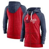 Washington Nationals Women's Split Wordmark Gym Vintage Raglan Lightweight Full-Zip Hoodie Heather Red/Heather Navy
