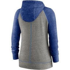 Kansas City Royals Women's Split Wordmark Gym Vintage Raglan Lightweight Full-Zip Hoodie Heather Charcoal/Heather Royal