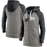 Chicago White Sox Women's Split Wordmark Gym Vintage Raglan Lightweight Full-Zip Hoodie Heather Charcoal/Heather Black