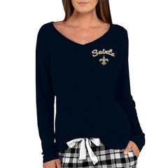 New Orleans Saints Concepts Sport Women's Marathon Knit Long Sleeve Lightweight V-Neck Lounge Top - Black outlet