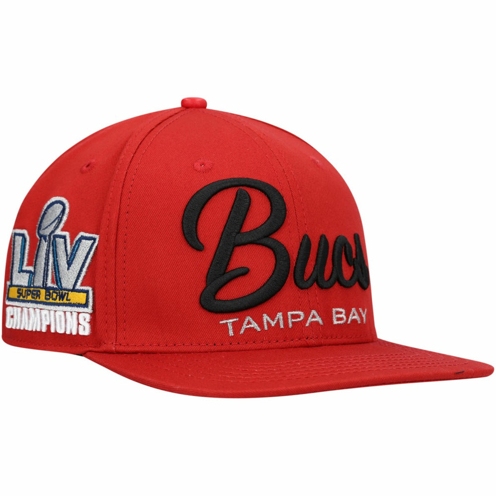Tampa Bay Buccaneers Pro Standard LV Super Bowl Champions Script Wordmark Snapback Hat - Red online