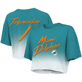 Tua Tagovailoa Miami Dolphins Majestic Threads Women's Dip-Dye Player Name & Number Crop Top - Aqua/White cheap
