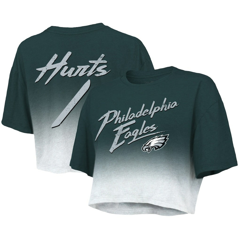 Jalen Hurts Philadelphia Eagles Majestic Threads Women's Dip-Dye Player Name & Number Crop Top - Green/White for sale