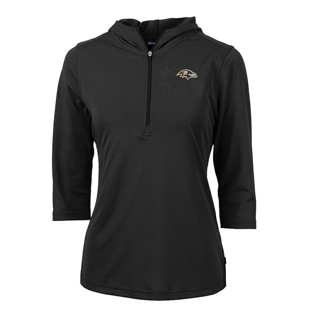 Baltimore Ravens Cutter & Buck Women's Virtue Eco Pique Half-Zip 3/4 Sleeve Pullover Hoodie - Black for sale