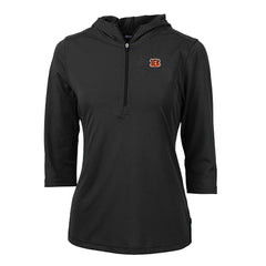 Cincinnati Bengals Cutter & Buck Women's Virtue Eco Pique Half-Zip 3/4 Sleeve Pullover Hoodie - Black for sale