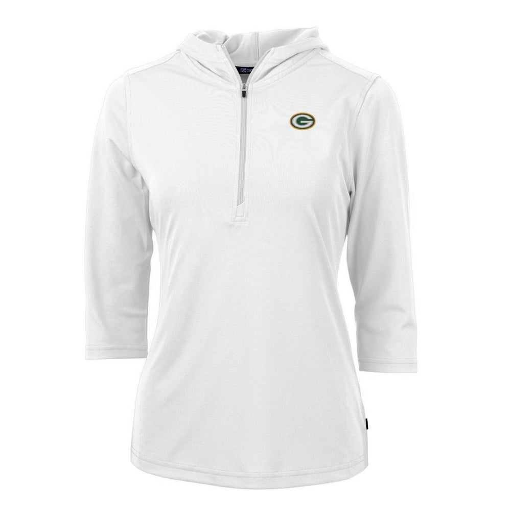 Green Bay Packers Cutter & Buck Women's Virtue Eco Pique Half-Zip 3/4 Sleeve Pullover Hoodie - White for sale