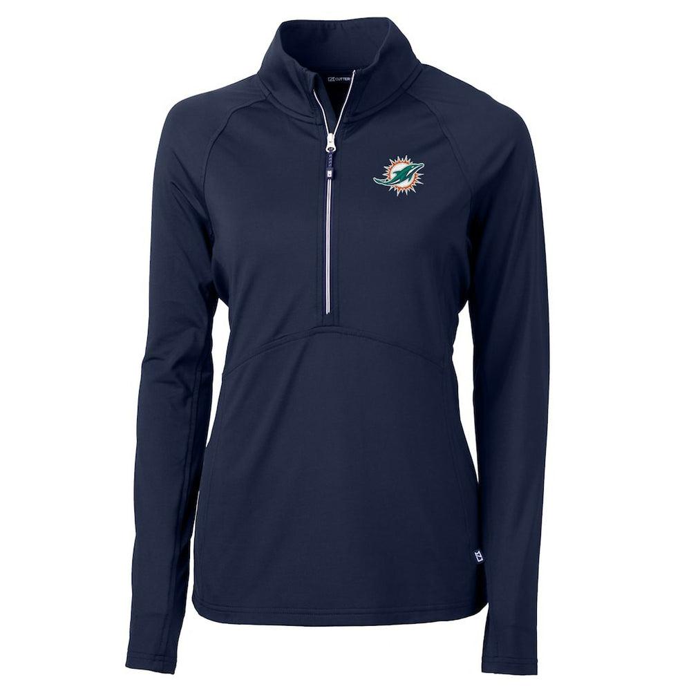 Miami Dolphins Cutter & Buck Women's Adapt Eco Knit Half-Zip Pullover Jacket - Navy for sale