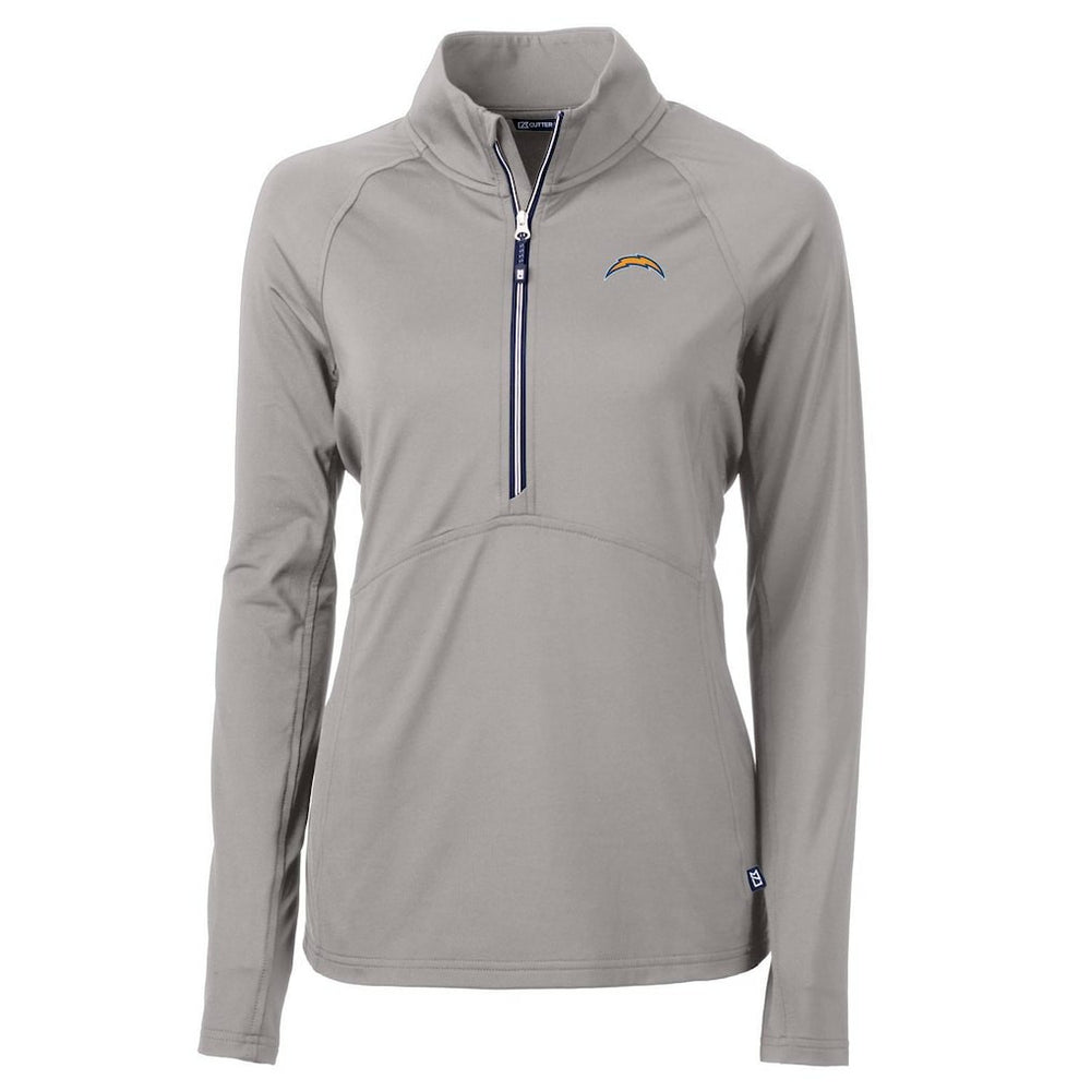Los Angeles Chargers Cutter & Buck Women's Adapt Eco Knit Half-Zip Pullover Jacket - Gray for sale