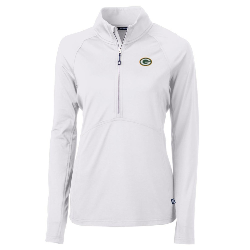 Green Bay Packers Cutter & Buck Women's Adapt Eco Knit Half-Zip Pullover Jacket - White for sale