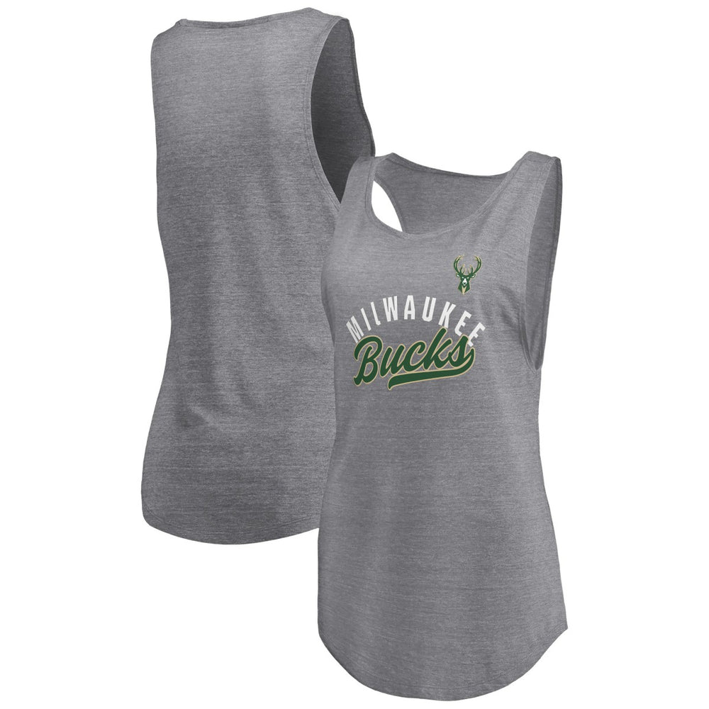 Milwaukee Bucks Women's Quality Time Open Scoop Neck Tri-Blend Tank Top - Heathered Gray online