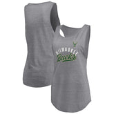 Milwaukee Bucks Women's Quality Time Open Scoop Neck Tri-Blend Tank Top - Heathered Gray online