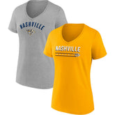 Nashville Predators Fanatics Women's 2-Pack V-Neck T-Shirt Set - Gold/Heathered Gray T-shirts