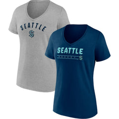 Seattle Kraken Fanatics Women's Parent 2-Pack V-Neck T-Shirt Set - Deep Sea Blue/Gray T-shirts
