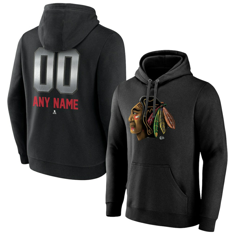 Chicago Blackhawks Personalized Midnight Mascot Logo Pullover Hoodie - Black Hoodies